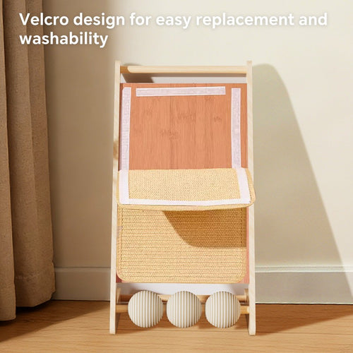 Cat using a vertical sisal scratching post with balls