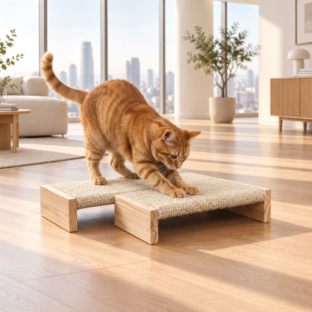 Elevated Solid Wood Cat Scratcher Bed & Sisal Lounge Pad