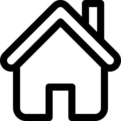 Black line icon of a simple house with a chimney.