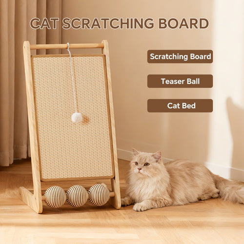 Large vertical sisal cat scratcher with balls