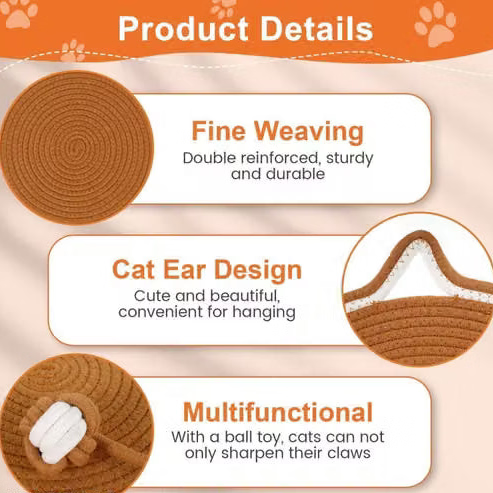 Round Sisal Cat Scratching Mat with Cat Ear Design