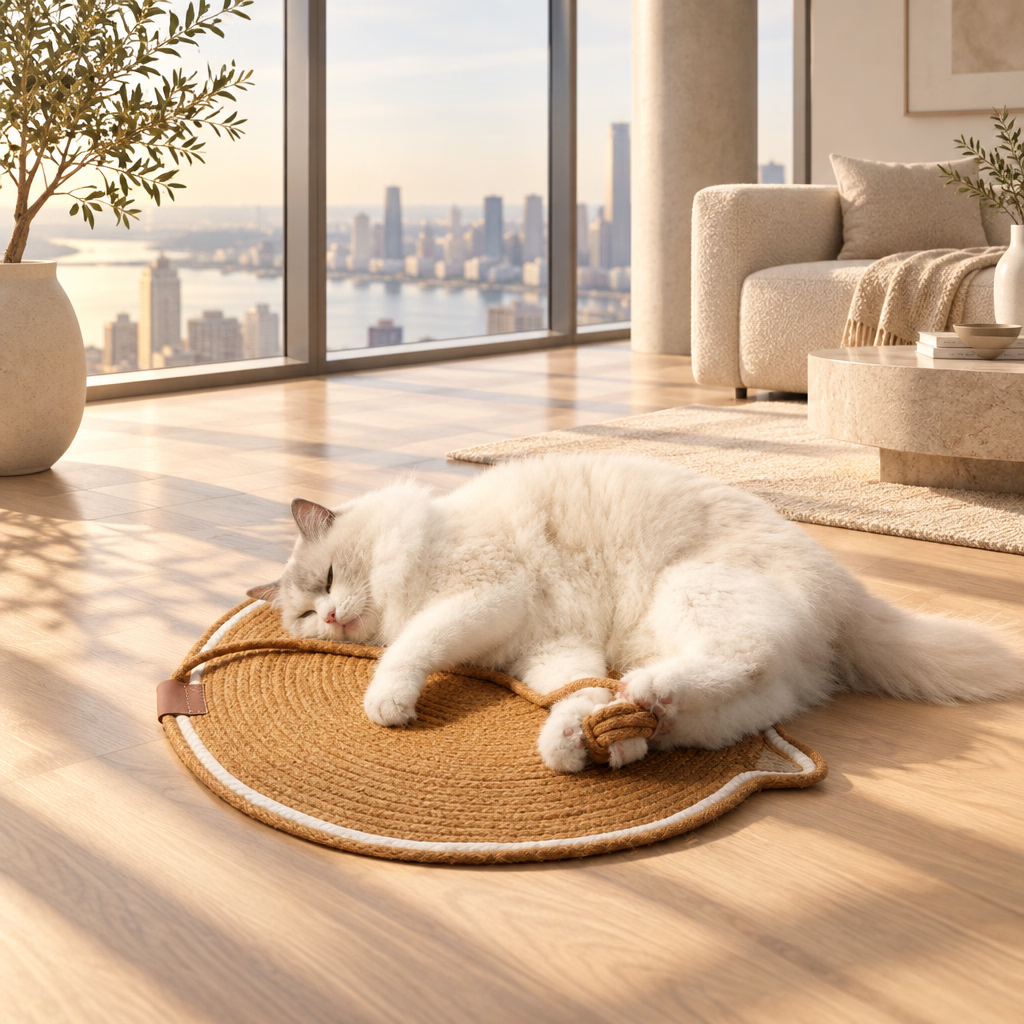 Round Sisal Cat Scratching Mat with Cat Ear Design