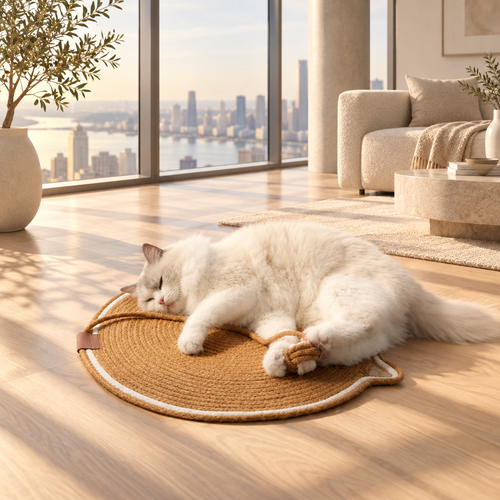 Round Sisal Cat Scratching Mat with Cat Ear Design