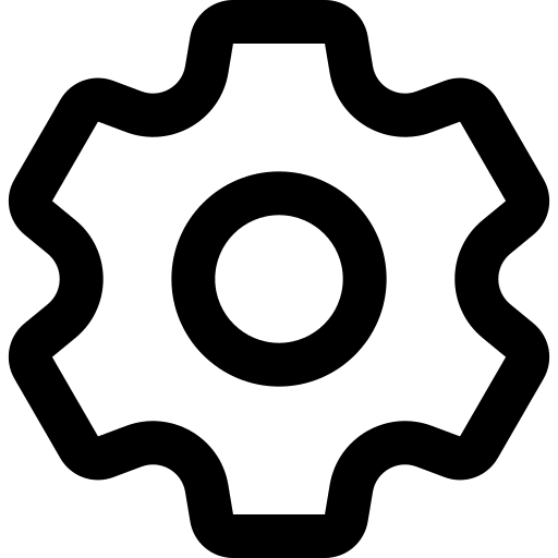 Black gear icon outline on a white background.