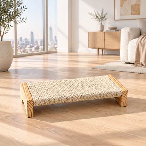 Elevated Solid Wood Cat Scratcher Bed & Sisal Lounge Pad